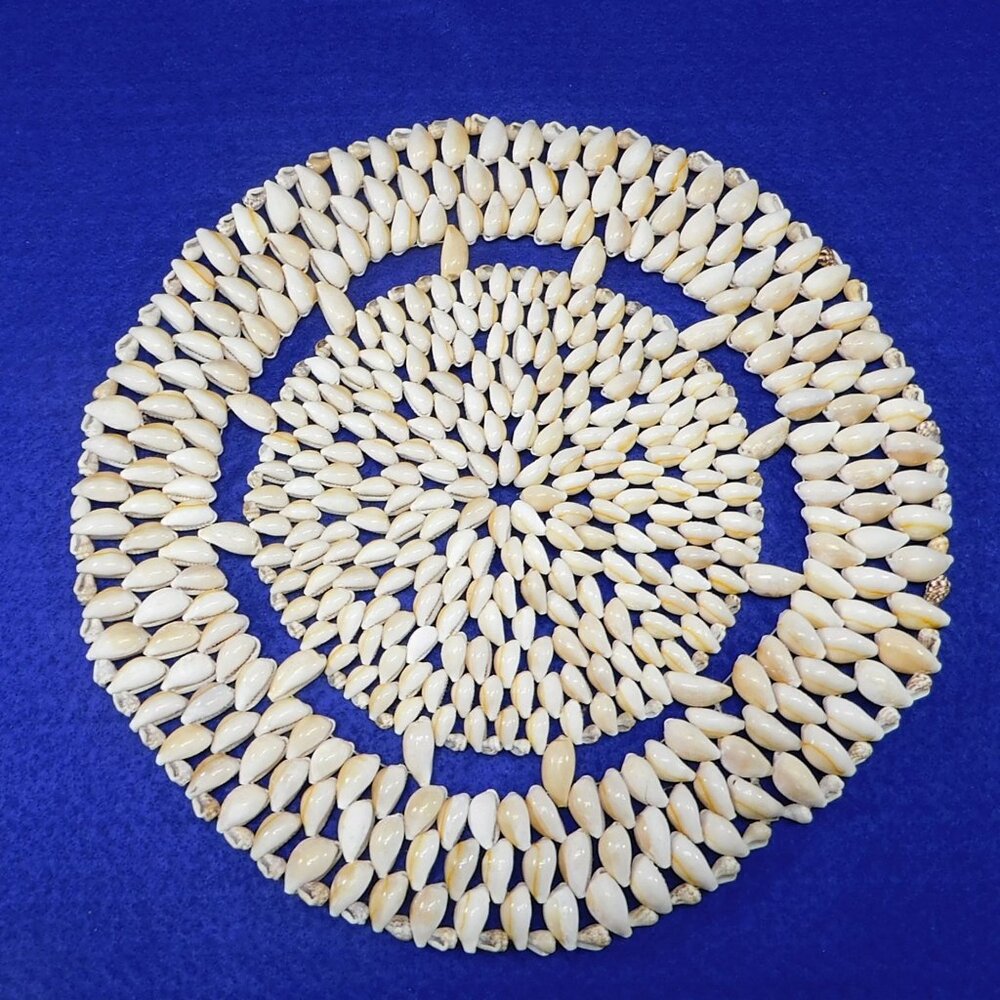 Vintage Cowrie Seashell Shell Trivet Coaster Hot Pad Wall Hanging 9.75"